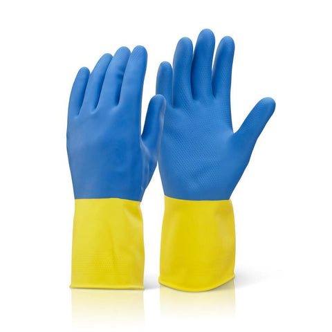 671 - Dual Color Reusable Rubber Hand Gloves (Yellow + blue) - 1 pc