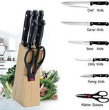 102 Kitchen Knife Set with Wooden Block and Scissors (5 pcs, Black)