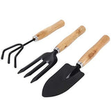 Easyshoppingstore Gardening Tools - Reusable Rubber Gloves, Flower Cutter & Garden Tool Wooden Handle (3pcs-Hand Cultivator, Small Trowel, Garden Fork)