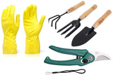 Easyshoppingstore Gardening Tools - Reusable Rubber Gloves, Flower Cutter & Garden Tool Wooden Handle (3pcs-Hand Cultivator, Small Trowel, Garden Fork)