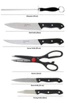 312 Kitchen Combo -Stainless Steel 4pc Knife, Sharpening Steel and Scissor with Cutting Board