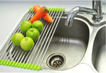 2001_Stainless Steel Sink Folding Fruit Vegetable Drying Drain Rack Dish Drying Rack, Stainless Steel Roll-Up Over Sink Rack Kitchen Foldable Drying Drainer